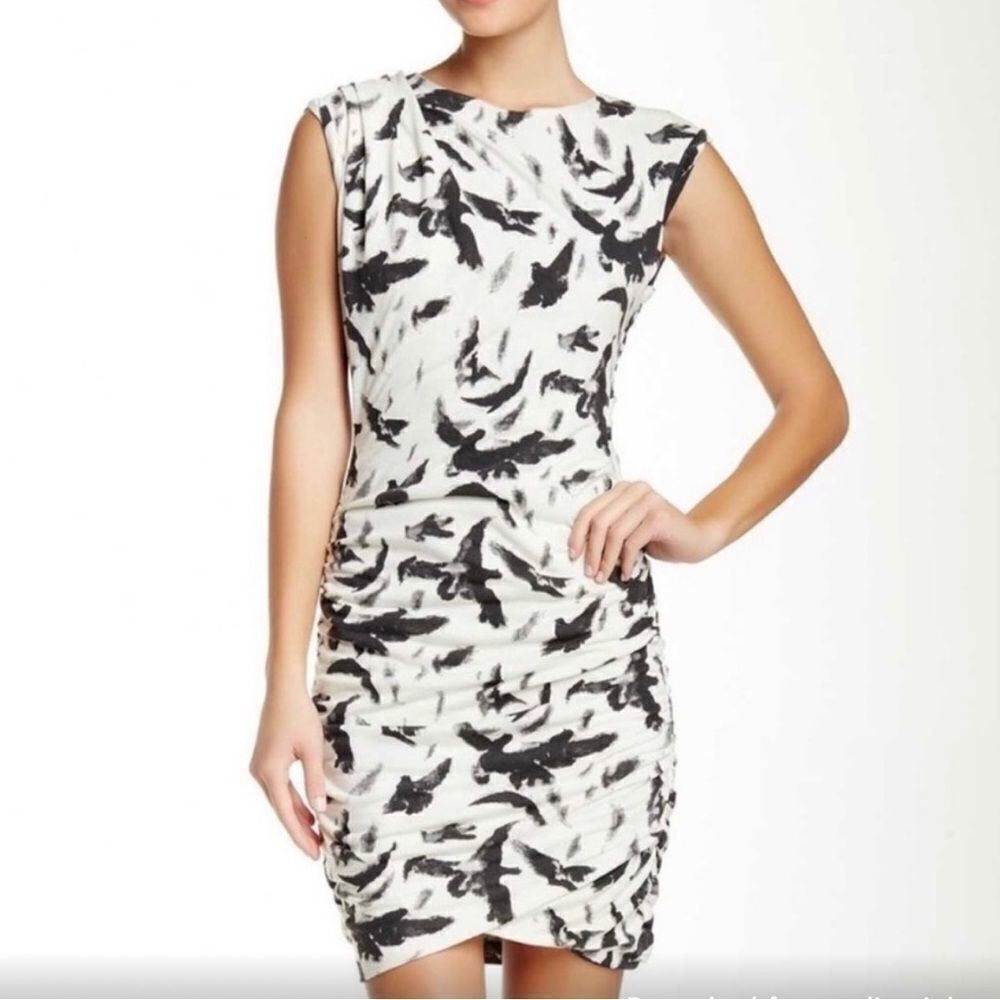 Pam & Gela Revolve Ruched Bird Art Dress Size Medium